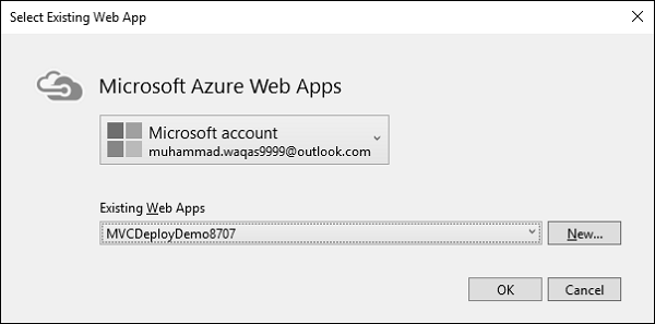 单击“Microsoft Azure Web 应用”