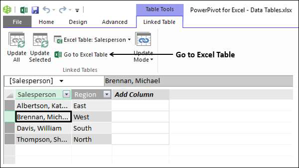 转到 Excel 表格