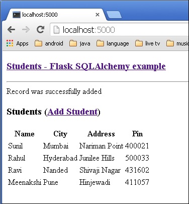 Flask SQLAlchemy 示例输出