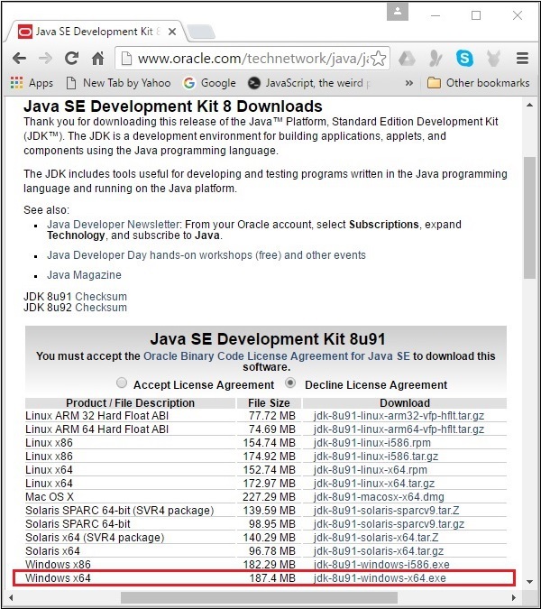 Java SE 开发工具包 8 下载页面