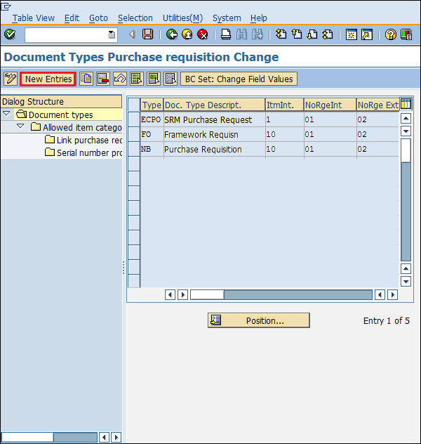 SAP 配置文档类型新条目