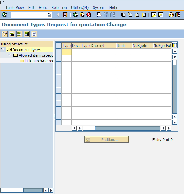 SAP 配置文档类型 RFQ 详细信息