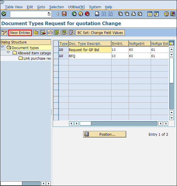 SAP 配置文档类型 rfq 新