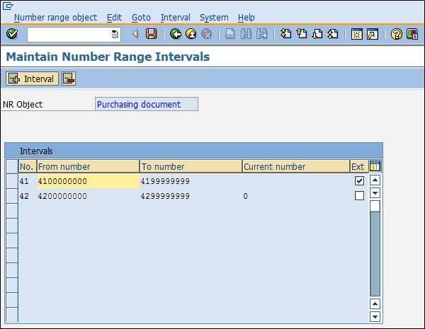 SAP 配置编号范围 RFQ 详细信息