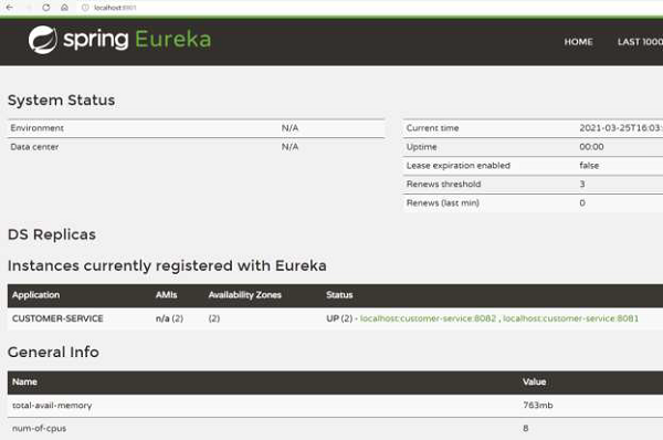 Eureka 服务器 1 上的仪表板